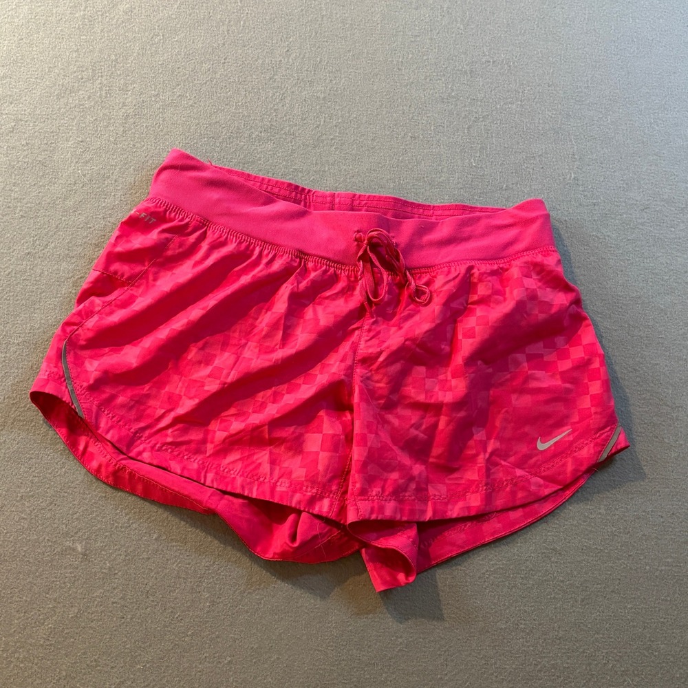 Nike Dri-FIT Running Shorts Womens S Pink Checkered Athletic Gym Workout